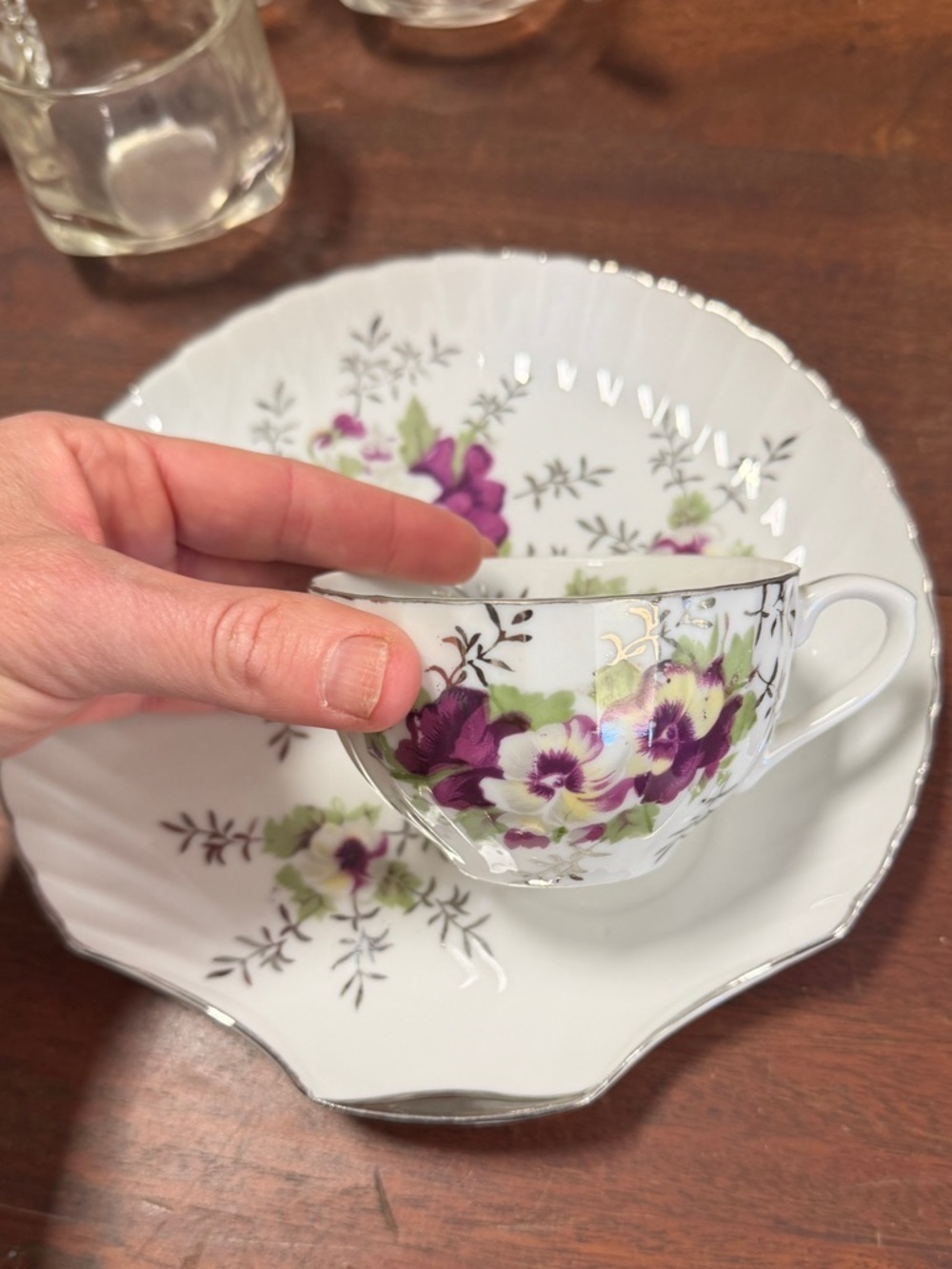Set of 4 Vintage Floral Porcelain Teacup and Saucer Sets.